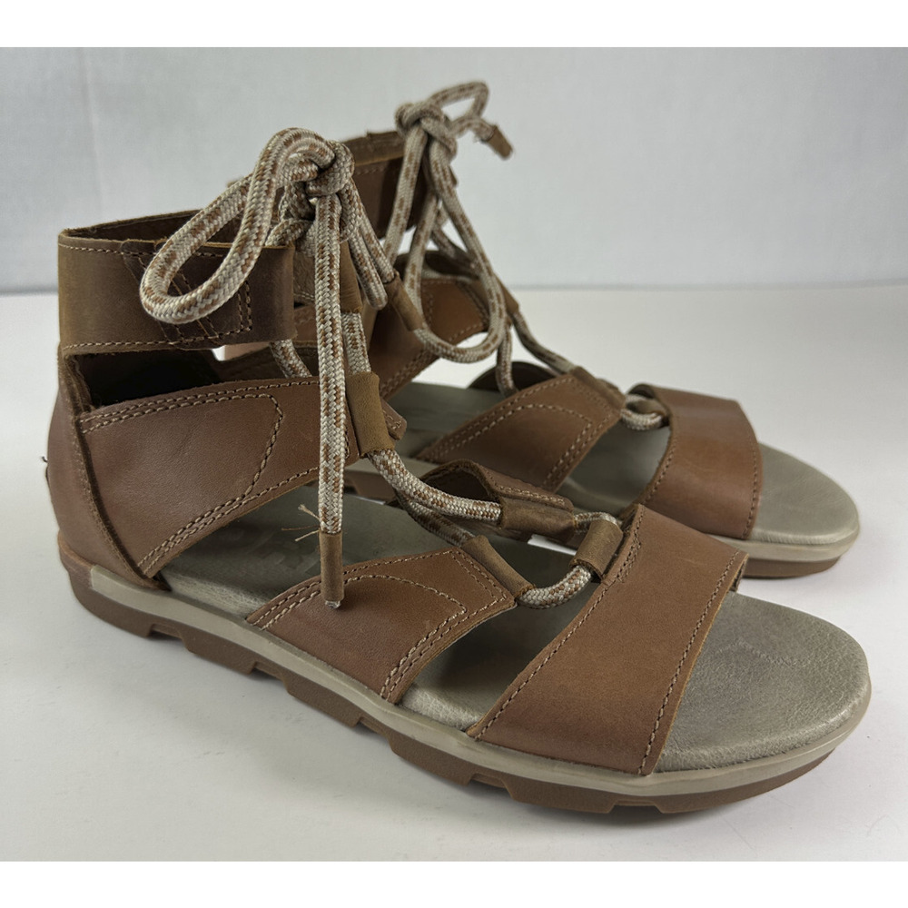 Sorel Torpeda II Lace Up Gladiator Sandals Camel Brown Strappy Leather Size 9 - Picture 5 of 12
